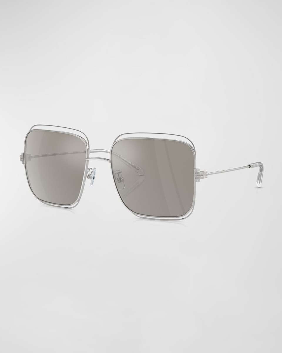Double-Rimmed Metal Square Sunglasses