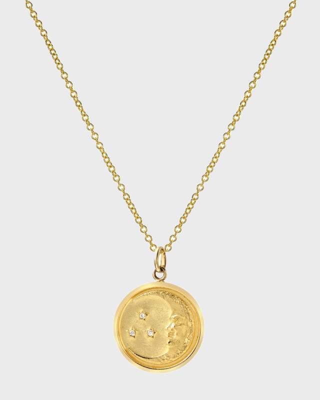14k Gold Diamond Moon Medallion Necklace