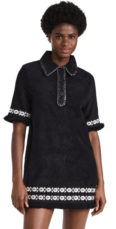Sea Katya Embroidered Short Sleeve Cover Up Dress Black