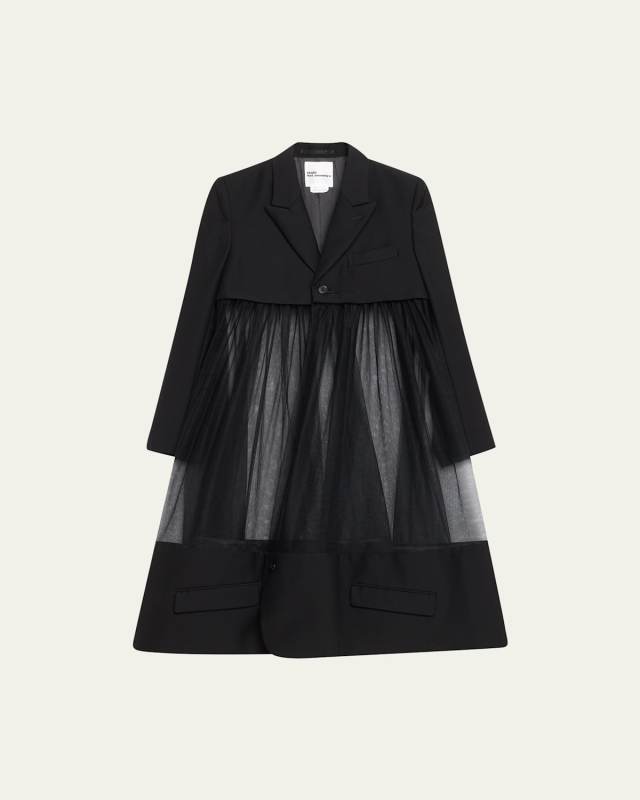 Long Tulle Swing Blazer Jacket