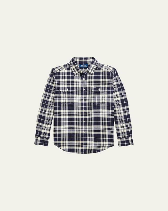 Boy's Brushed Flannel-Print Sport Shirt, Size 2-7