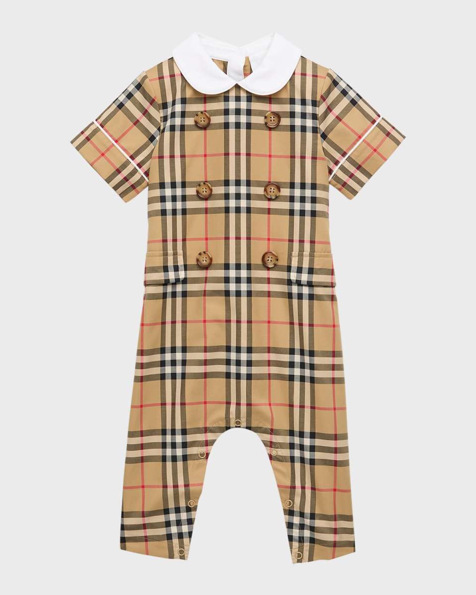 Boy's Octavian Double Breast Check-Print Playsuit, Size Newborn-18