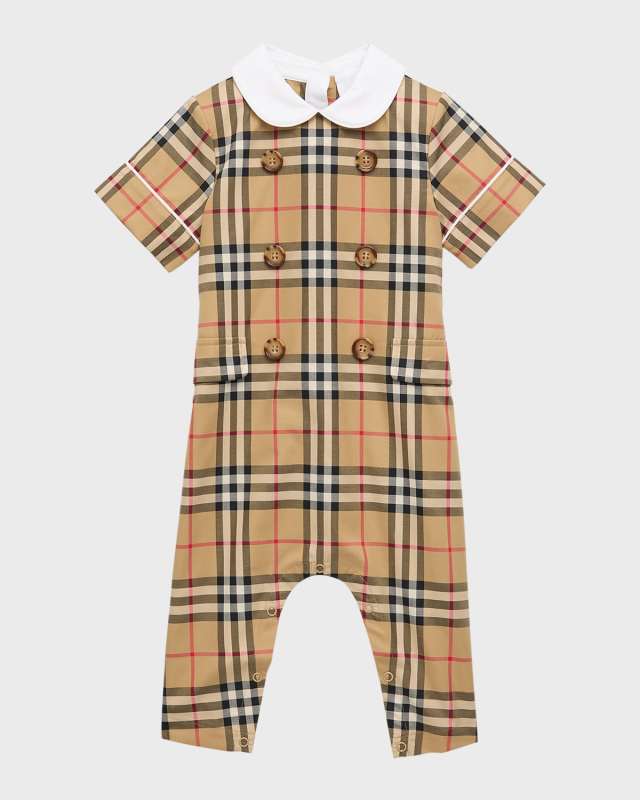 Boy's Octavian Double Breast Check-Print Playsuit, Size Newborn-18