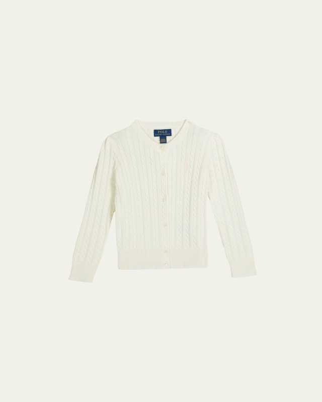Girl's Cable-Knit Ribbed Cardigan, Size 2-4