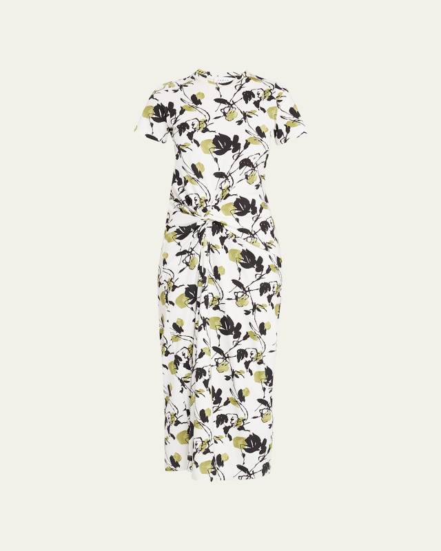 Ira Printed Jersey Knotted Midi Dress
