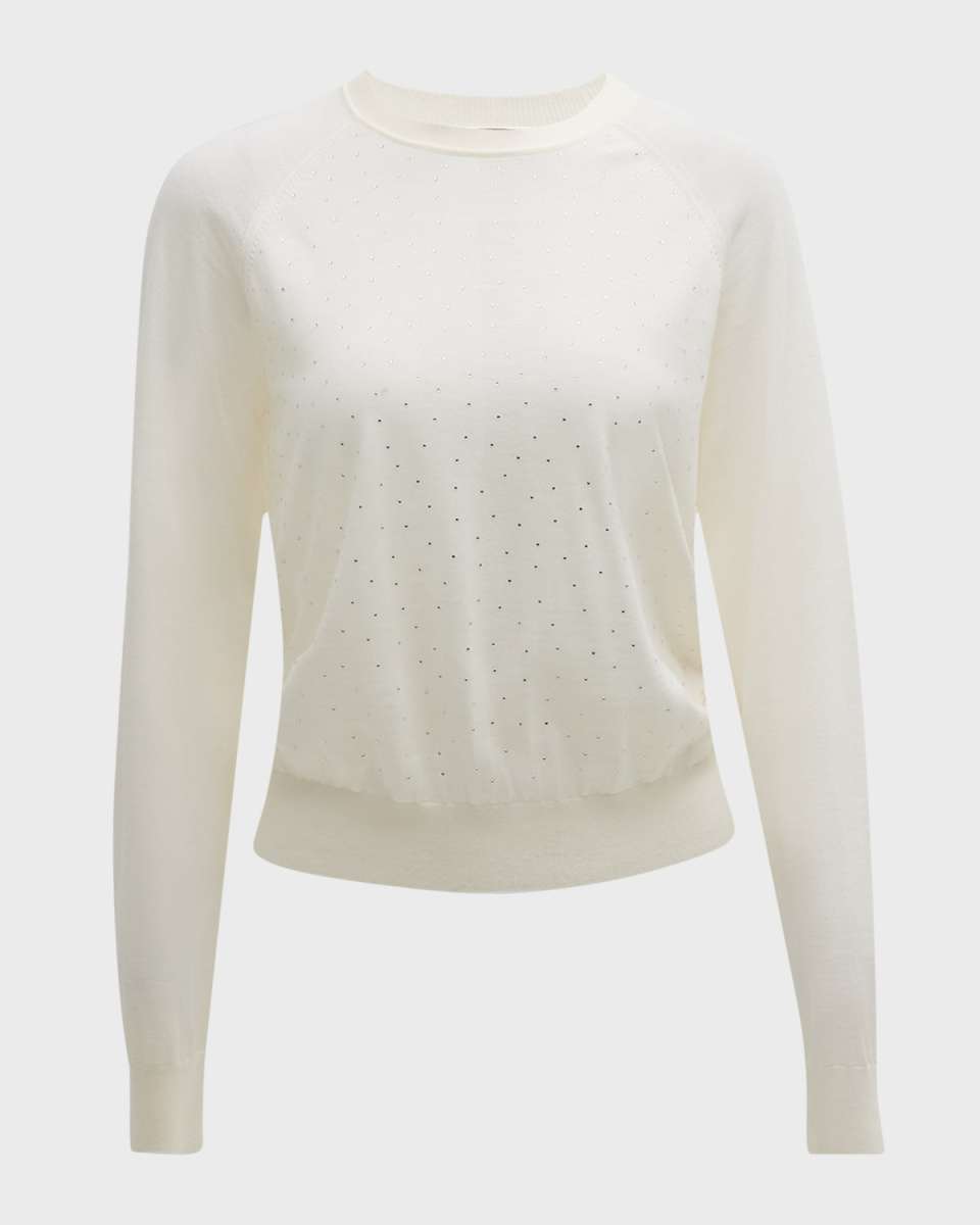 Rhinestone Raglan-Sleeve Wool Sweater