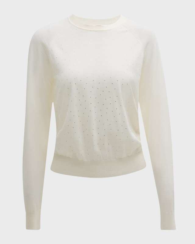 Rhinestone Raglan-Sleeve Wool Sweater