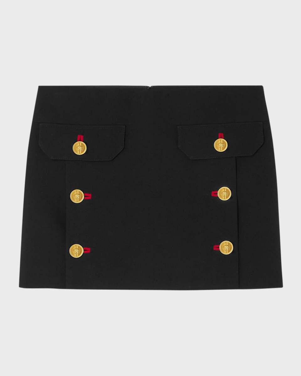 Button-Front Wool Gabardine Mini Skirt