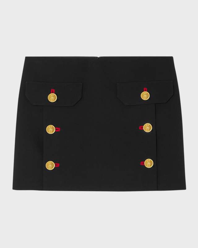 Button-Front Wool Gabardine Mini Skirt