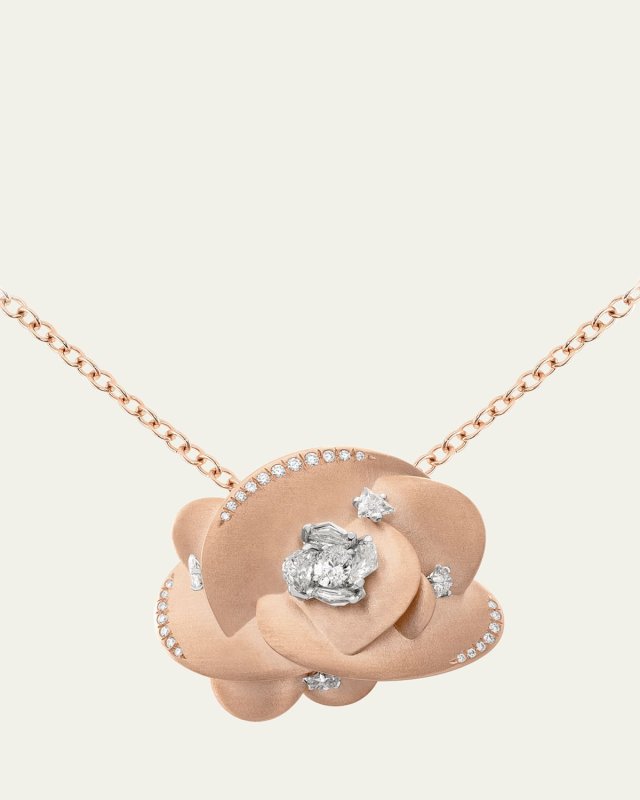 Desert Rose 18K Rose Gold Pendant Brooch with Diamonds