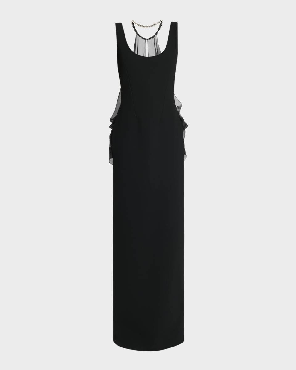 Necklace Draped-Back Long Sleeveless Dress