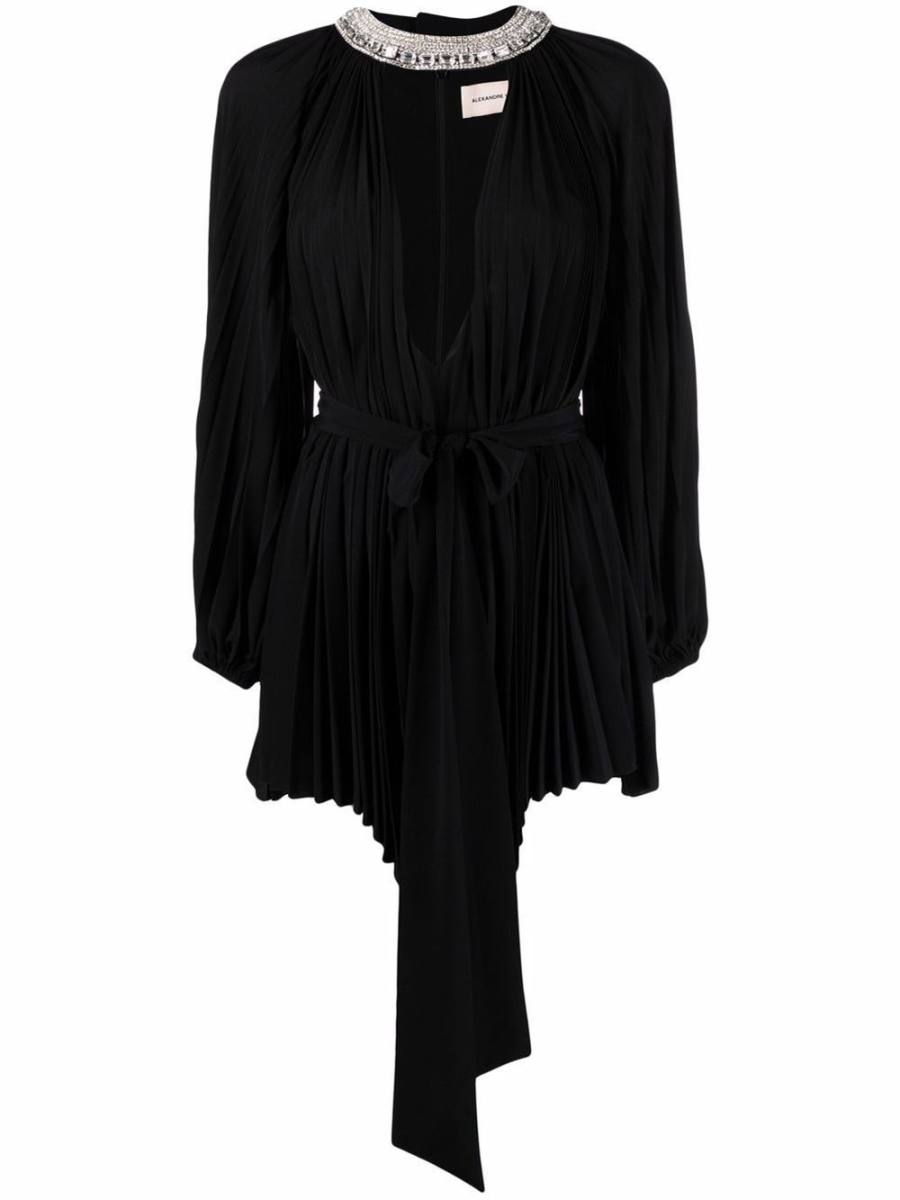 crystal-embellished pleated mini dress