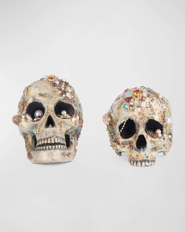 Tabletop Jewel Encrusted Skulls, Set of 2