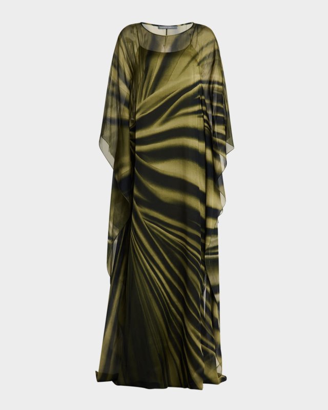 Drapery-Print Silk Chiffon Maxi Dress