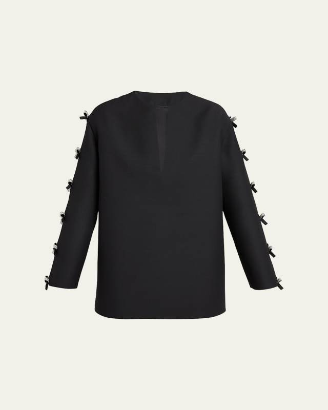 Strass Bow Cutout-Sleeve Long-Sleeve Mini Tunic Dress