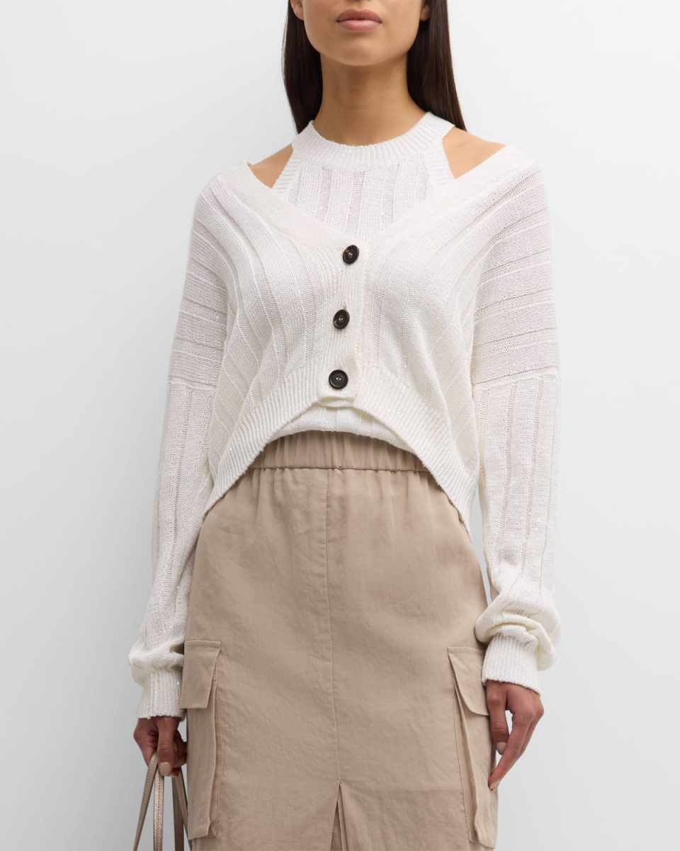 Paillette Rib Oversized Linen Cardigan