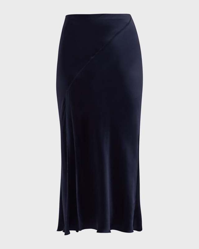 Silk Charmeuse Bias Slit Midi Skirt