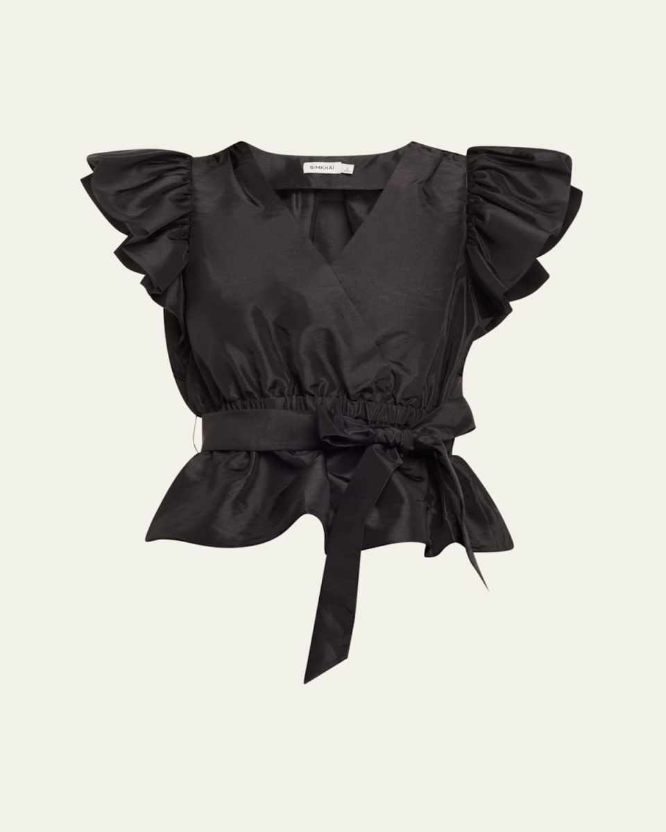 Adelaide Ruffle-Sleeve Wrap Top