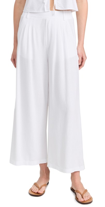 Stateside Linen Cropped Pull On Trousers White