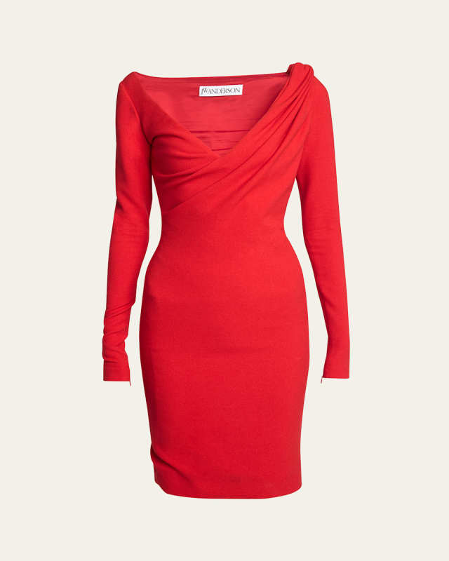 Shoulder Drape V-Neck Dress