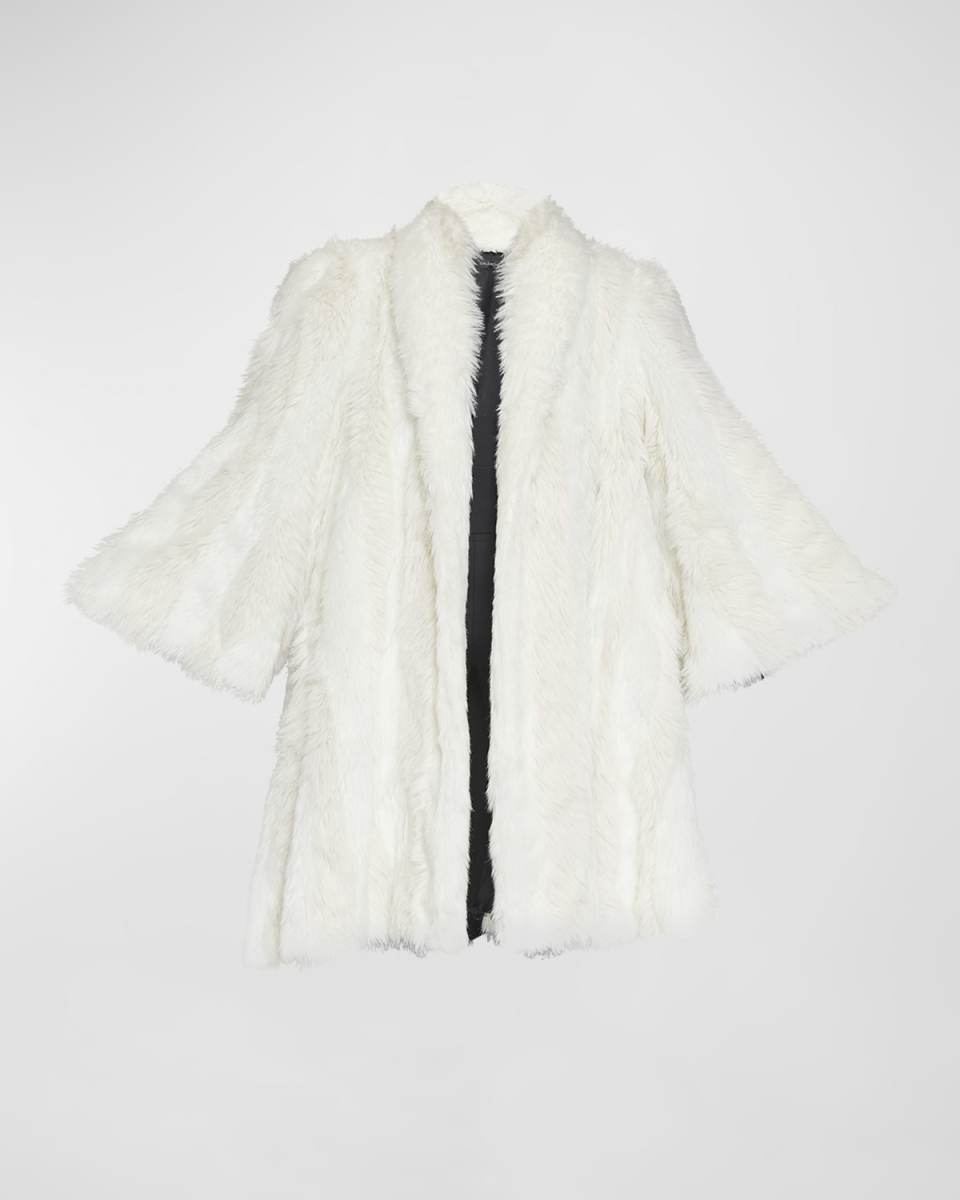 Graffiti Logo A-Line Faux Fur Long Coat