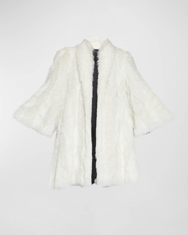 Graffiti Logo A-Line Faux Fur Long Coat