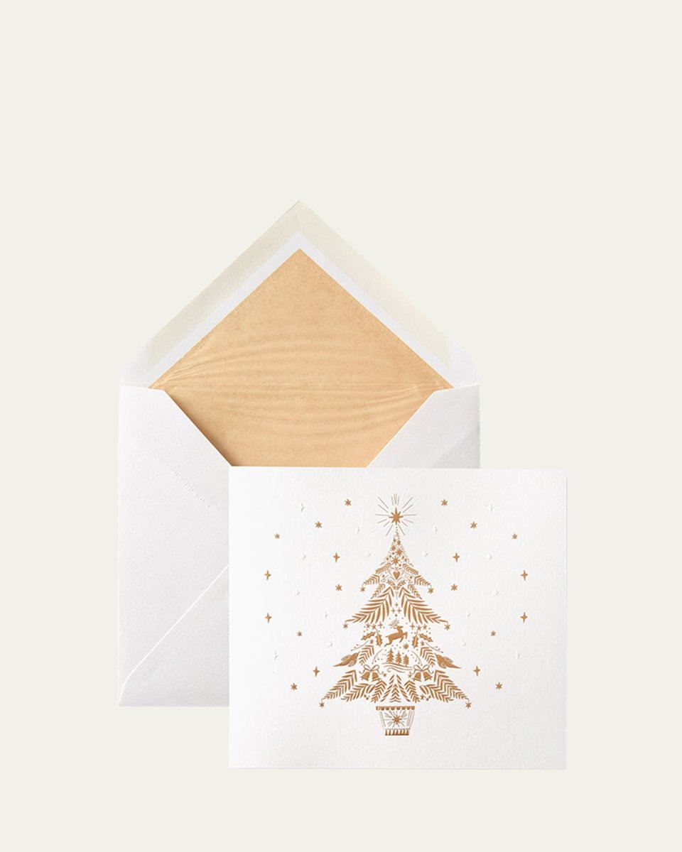 Golden Christmas Tree Cards, Box of 10