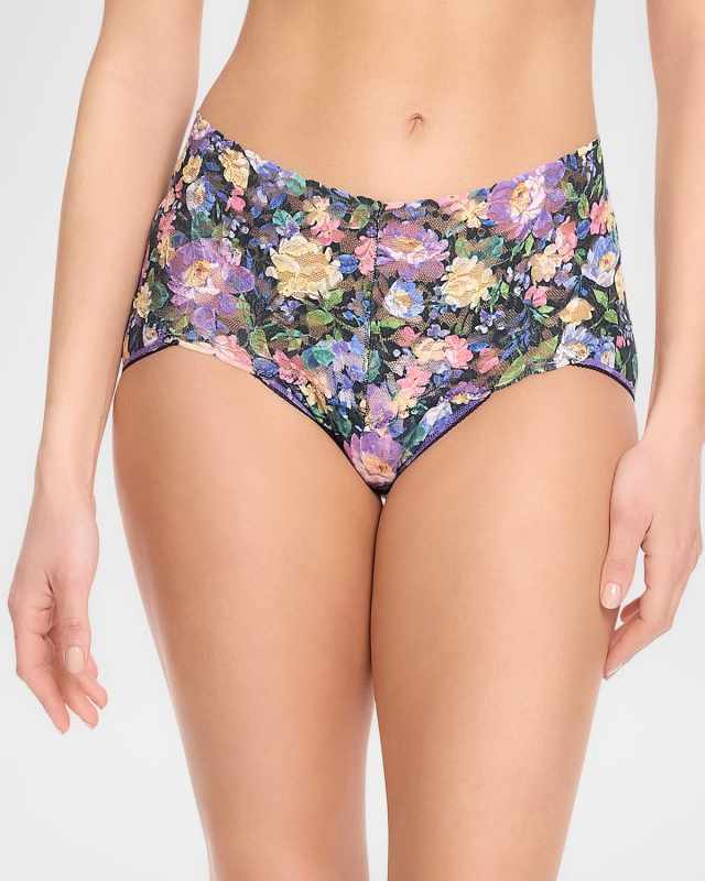 Floral-Print Retro Lace V-Kini Briefs