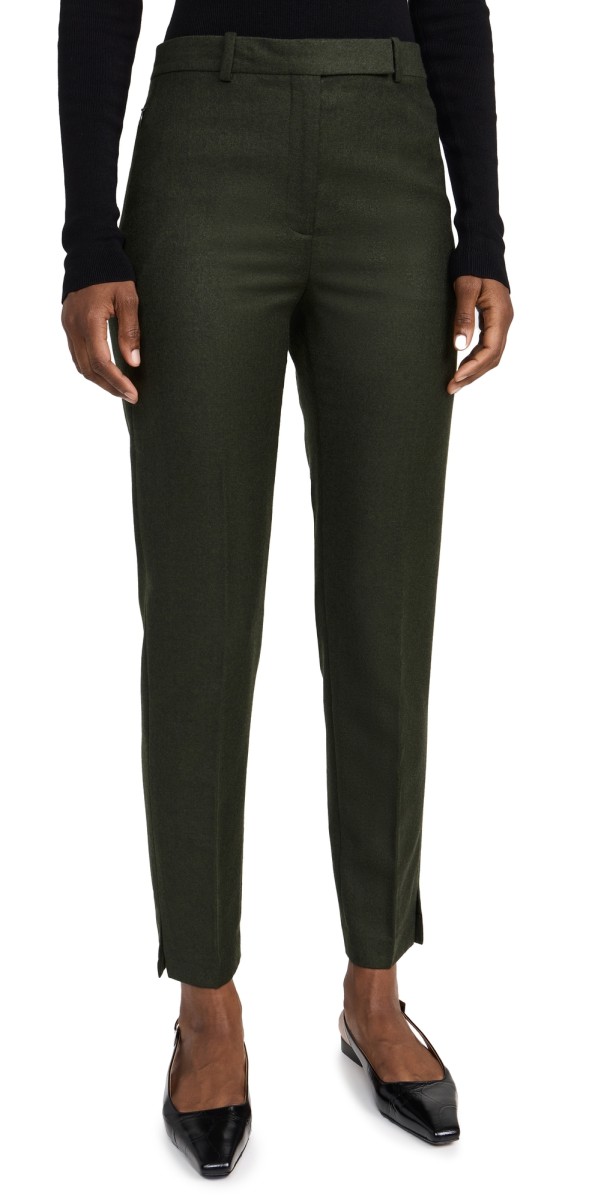 Theory High Waisted Taper Pants Hunter Green Melange