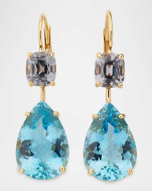 18K Yellow Gold Aquamarine and Spinel Earrings