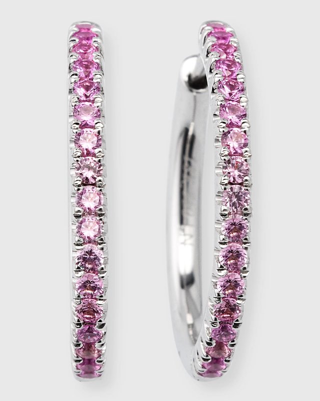 Rainbow 18K White Gold Graduated Color Pink Sapphire Hoop Earrings