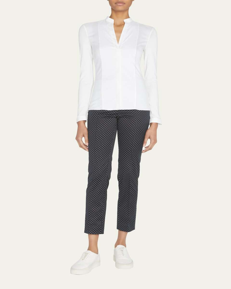 Long-Sleeve Cotton Jersey-Back Blouse