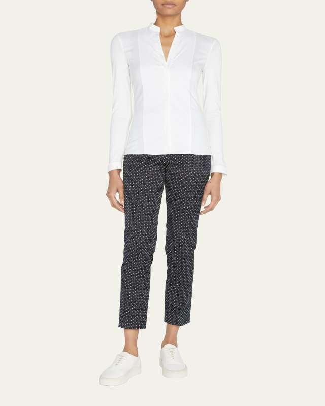 Long-Sleeve Cotton Jersey-Back Blouse