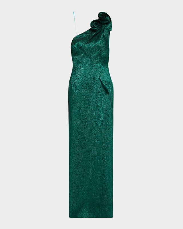 One-Shoulder Sparkle Jacquard Column Gown