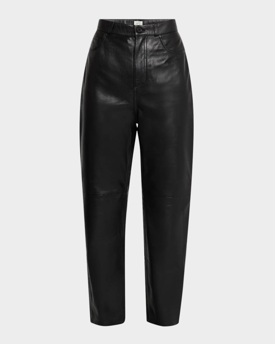 Five-Pocket Leather Tapered-Leg Trousers