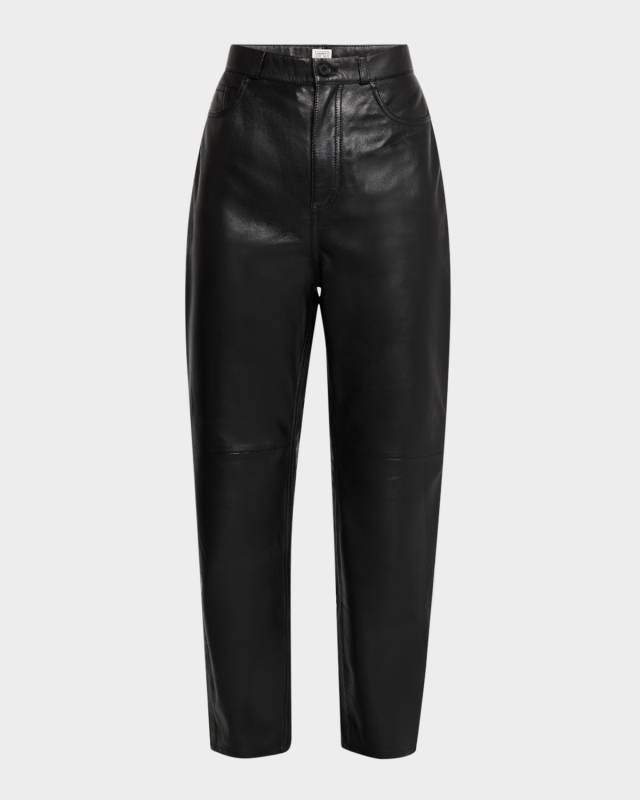 Five-Pocket Leather Tapered-Leg Trousers