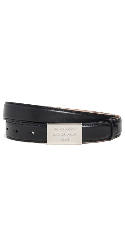Acne Studios Engraved Logo Leather Belt Black