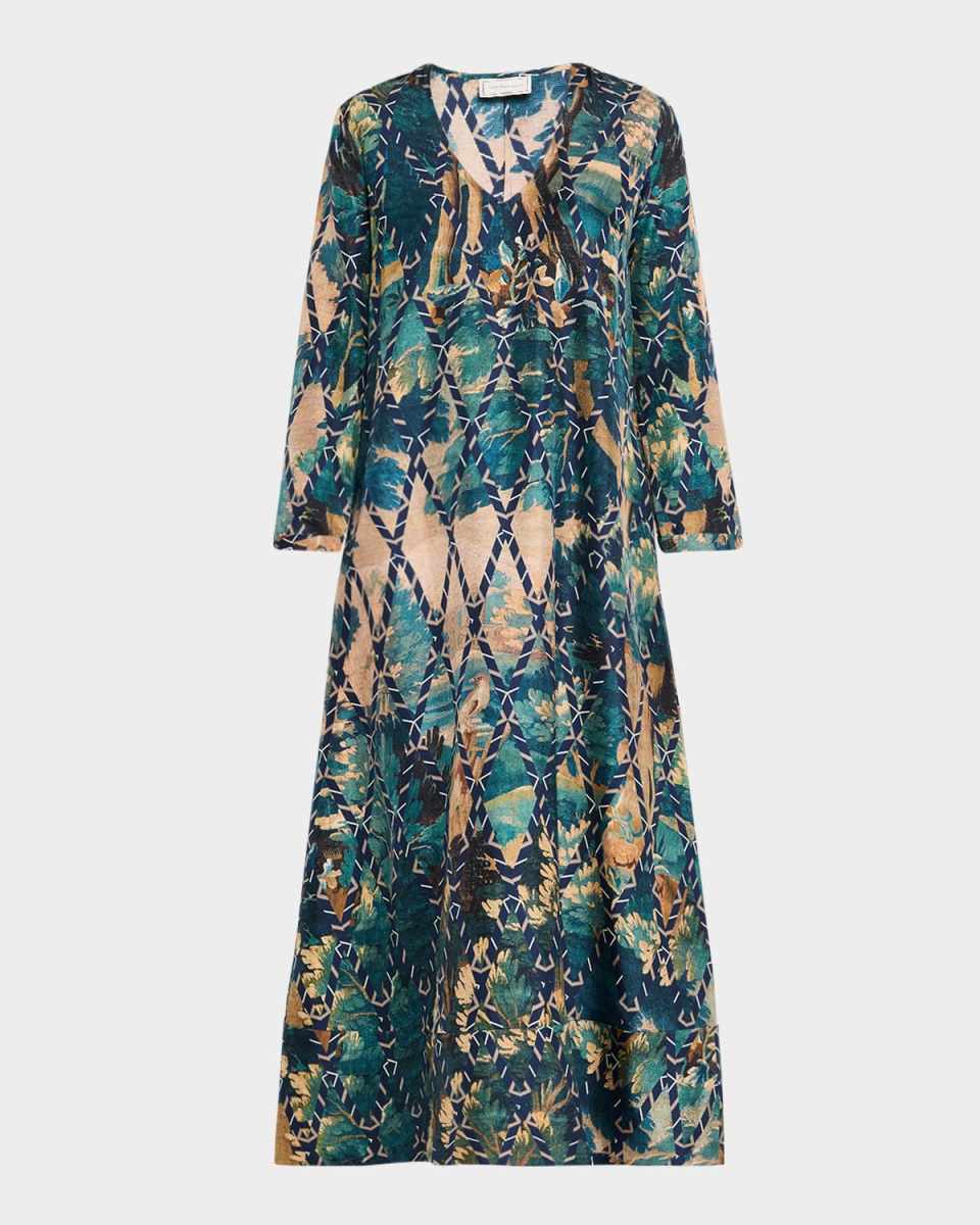 Abstract-Print Silk Maxi Dress