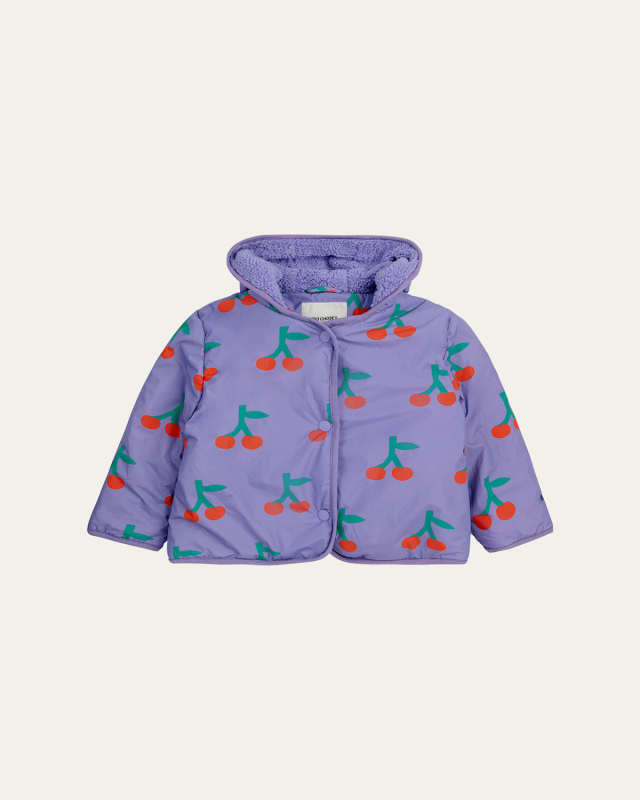 Girl's Cherry-Print Puffer Coat, Size 6M-24