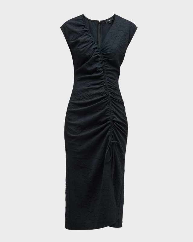 Auren V-Neck Ruched Midi Dress
