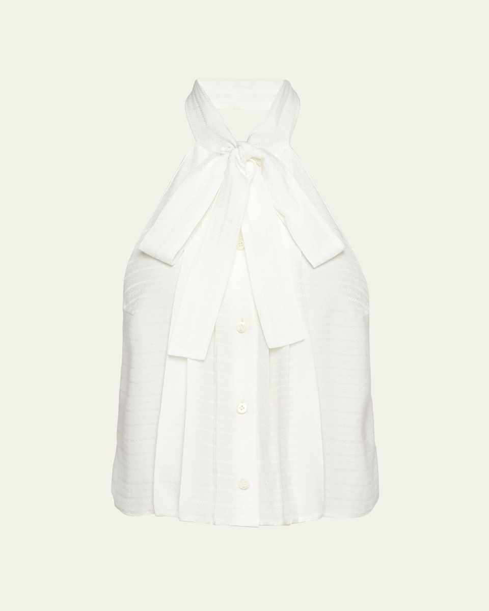 Logo-Embroidered Halter Silk Top