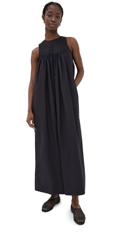 Róhe Sleeveless Pleated A-Line Dress Noir