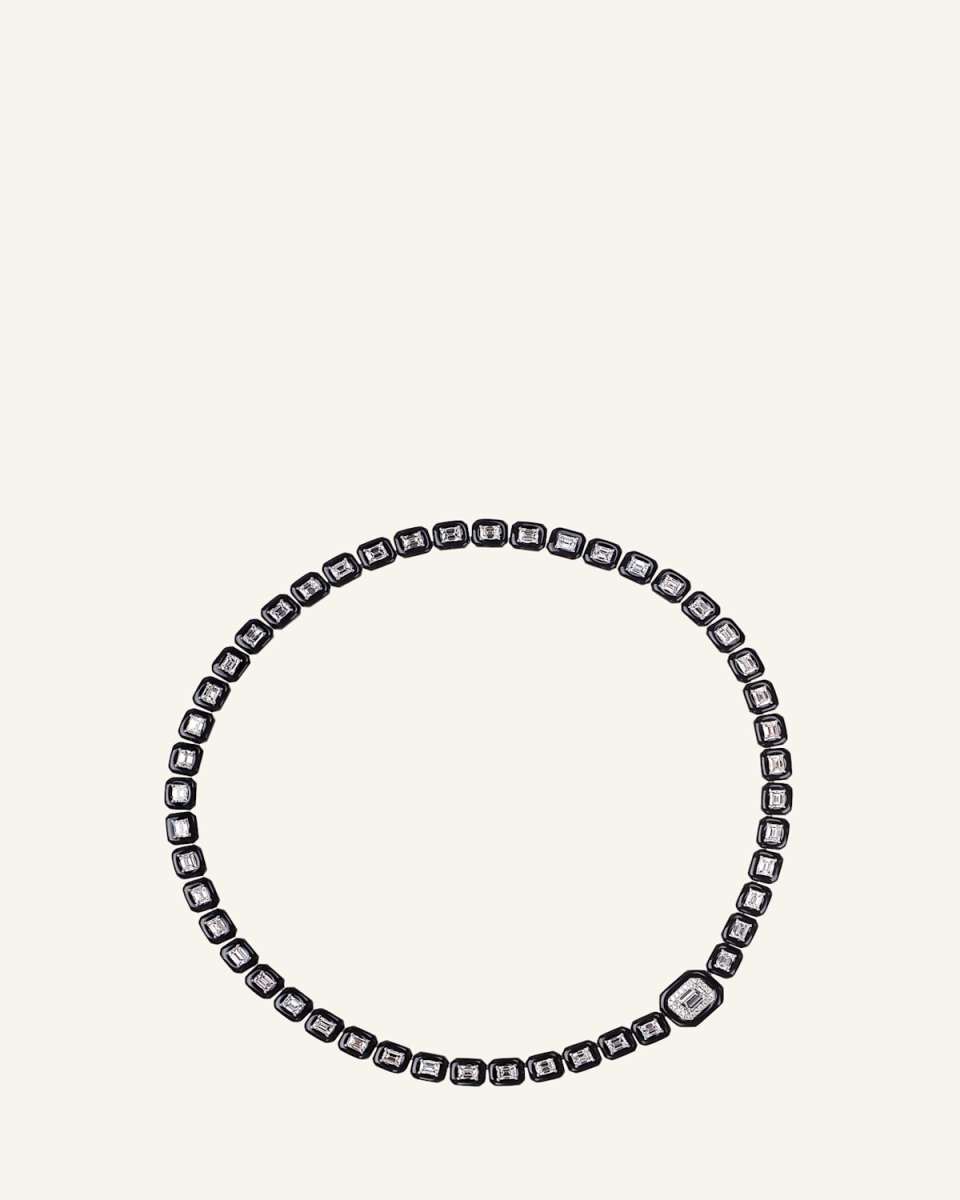 18K White Gold Enamel Oui Short Diamond Necklace