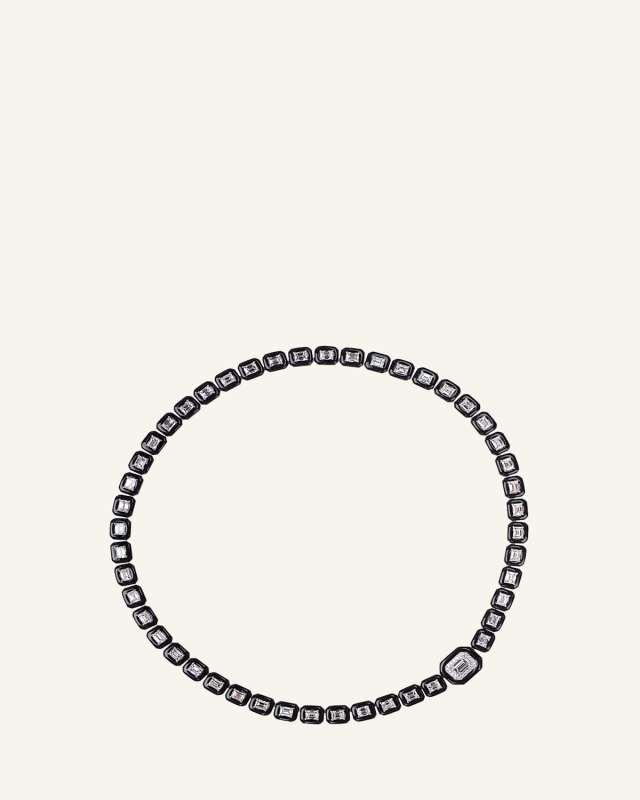 18K White Gold Enamel Oui Short Diamond Necklace