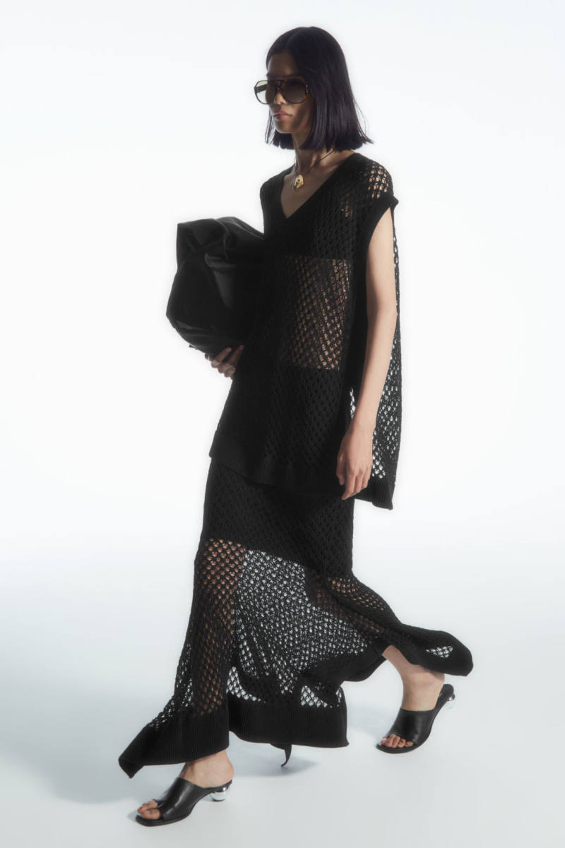 COS ASYMMETRIC OPEN-KNIT SKIRT