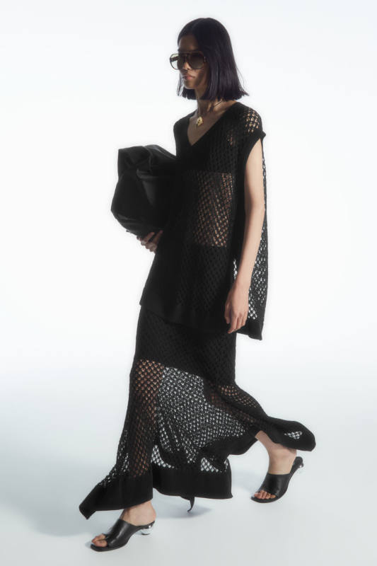 COS ASYMMETRIC OPEN-KNIT SKIRT