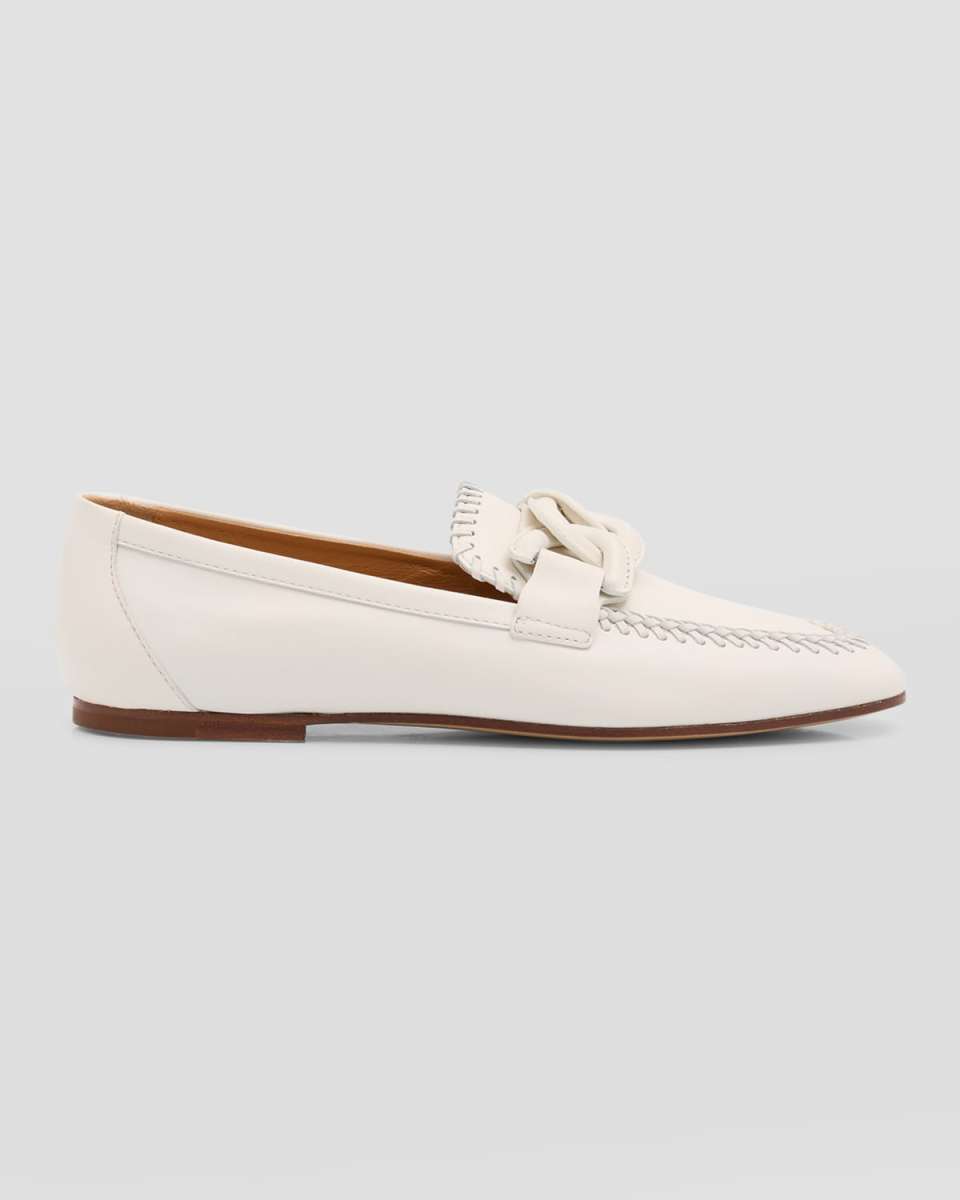 Leather Chain Topstitch Loafers