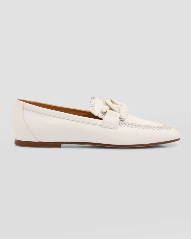 Leather Chain Topstitch Loafers