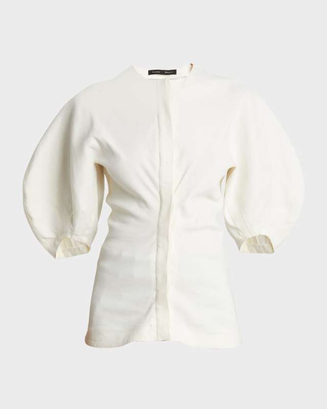 Reagan Puff-Sleeve Eco Stretch Linen-Blend Top
