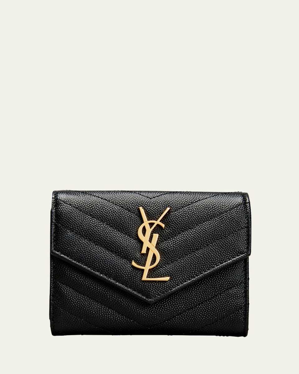 YSL Monogram Trifold Wallet in Grained Leather